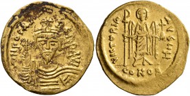 Phocas, 602-610. Solidus (Gold, 21 mm, 4.39 g, 7 h), Constantinopolis, 607-610. δ N FOCAS PЄRP AVI Draped and cuirassed bust of Phocas facing, wearing...