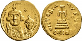 Heraclius, with Heraclius Constantine, 610-641. Solidus (Gold, 20 mm, 4.39 g, 7 h), Constantinopolis, 616-625. δδ NN hERACLIЧS ET hERA CONST PP AV Cro...