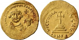 Heraclius, with Heraclius Constantine, 610-641. Solidus (Gold, 22 mm, 4.49 g, 6 h), Constantinopolis, 616-625. δδ NN hERACLIЧS ET hERA CONST PP AV Cro...