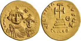 Heraclius, with Heraclius Constantine, 610-641. Solidus (Gold, 20 mm, 4.48 g, 7 h), Constantinopolis, 616-625. δδ NN hE[RACLIЧS ET hERA CONST PP AVI] ...