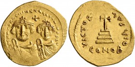 Heraclius, with Heraclius Constantine, 610-641. Solidus (Gold, 22 mm, 4.32 g, 6 h), Constantinopolis, circa 626-629. δδ NN hERACLIЧS ET hERA CONST PP ...
