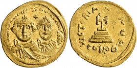 Heraclius, with Heraclius Constantine, 610-641. Solidus (Gold, 22 mm, 4.45 g, 7 h), Constantinopolis, 629-631. δδ NN hERACLIЧS ET hERA CONST PP AVG Cr...
