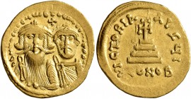 Heraclius, with Heraclius Constantine, 610-641. Solidus (Gold, 21 mm, 4.42 g, 7 h), Constantinopolis, 629-631. δδ NN hERACLIЧS ET hERA CONST PP AVG Cr...