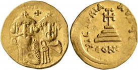 Heraclius, with Heraclius Constantine, 610-641. Solidus (Gold, 20 mm, 4.49 g, 6 h), Constantinopolis, 629-631. [δδ NN hERACLIЧS ET hERA CONST PP AVG] ...
