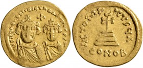 Heraclius, with Heraclius Constantine, 610-641. Solidus (Gold, 21 mm, 4.31 g, 7 h), Constantinopolis, 629-631. δδ NN hERACLIЧS ET hERA CONST PP AVG Cr...