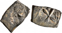 Heraclius, 610-641. Dekanummium (Bronze, 11x17 mm, 1.64 g, 2 h), Thessalonica, RY 7 = 616/617. d N N [...] Diademed, draped and cuirassed bust of Hera...