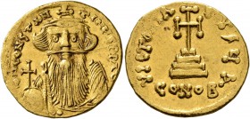 Constans II, 641-668. Solidus (Gold, 20 mm, 4.47 g, 7 h), Constantinopolis, 651-654. δ N CONSTANTINЧS P P AV Crowned and draped bust of Constans II fa...