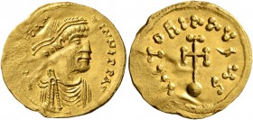 Constans II, 641-668. Semissis (Gold, 18 mm, 2.17 g, 7 h), Constantinopolis. [δ N CON]STANTINЧS P P AV Diademed, draped and cuirassed bust of Constans...