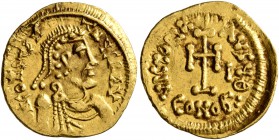 Constans II, 641-668. Tremissis (Gold, 15 mm, 1.48 g, 6 h), Constantinopolis. δ N CONSTANTINЧS P P AV Diademed, draped and cuirassed bust of Constans ...