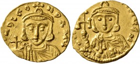 Leo III the &quot;Isaurian&quot;, with Constantine V, 717-741. Tremissis (Gold, 16 mm, 1.48 g, 7 h), Syracuse, circa 735-741. n D LЄON P A MЧ Crowned ...