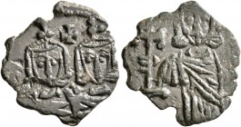 Constantine V Copronymus, with Leo IV, 741-775. Follis (Bronze, 18 mm, 2.08 g, 6 h), Syracuse, 751-775. Half-length figures of Constantine V and Leo I...