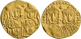 Leo IV the Khazar, with Constantine VI, 775-780. Solidus (Gold, 21 mm, 4.38 g, 6 h), Constantinopolis. [LЄOҺ VS S ЄςςOҺ COҺSTAҺT O ҺЄOS] Crowned and d...