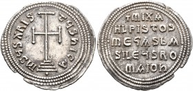 Michael III &quot;the Drunkard&quot;, 842-867. Miliaresion (Silver, 25 mm, 1.94 g, 1 h), Constantinopolis, circa 856-866. IҺSЧS XRISTЧS ҺICA Cross pot...
