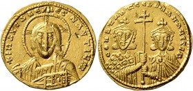 Constantine VII Porphyrogenitus, with Romanus II, 913-959. Solidus (Gold, 20 mm, 4.43 g, 7 h), Constantinopolis, 945-959. +IҺS XPS RЄX RЄGNANTIҺm Bust...