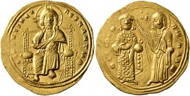 Romanus III Argyrus, 1028-1034. Histamenon (Gold, 23 mm, 4.44 g, 6 h), Constantinopolis. + IҺS XIS RЄX RЄSNANTIҺm Christ Pantokrator seated facing on ...