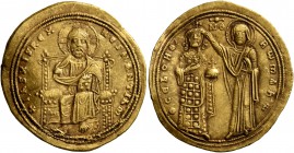 Romanus III Argyrus, 1028-1034. Histamenon (Gold, 24 mm, 4.40 g, 6 h), Constantinopolis. + IҺS XIS RЄX RЄSNANTIҺm Christ Pantokrator seated facing on ...