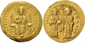 Romanus III Argyrus, 1028-1034. Histamenon (Gold, 24 mm, 4.37 g, 7 h), Constantinopolis. + IҺS XIS RЄX RЄSNANTIҺm Christ Pantokrator seated facing on ...