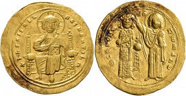 Romanus III Argyrus, 1028-1034. Histamenon (Gold, 25 mm, 4.39 g, 7 h), Constantinopolis. + IҺS XIS RЄX RЄSNANTIҺm Christ Pantokrator seated facing on ...