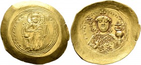 Constantine IX Monomachus, 1042-1055. Histamenon (Gold, 30 mm, 4.49 g, 6 h), Constantinopolis. +IhS XIS RЄX RЄGNANTIҺm Christ enthroned facing, wearin...