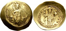 Constantine X Ducas, 1059-1067. Histamenon (Gold, 26 mm, 4.41 g, 6 h), Constantinopolis. +IҺS IXS REX REGNANTIҺm Christ, nimbate, seated facing on str...