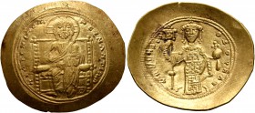 Constantine X Ducas, 1059-1067. Histamenon (Gold, 27 mm, 4.40 g, 6 h), Constantinopolis. +I ҺS IXS REX REGNANTIҺm Christ, nimbate, seated facing on st...