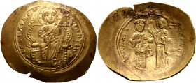 Constantine X Ducas, 1059-1067. Histamenon (Gold, 28 mm, 4.46 g, 6 h), Constantinopolis. +IҺS IXS REX REGNANTIҺm Christ, nimbate, seated facing on cur...