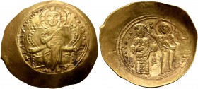 Constantine X Ducas, 1059-1067. Histamenon (Gold, 27 mm, 4.43 g, 7 h), Constantinopolis. +IҺS IXS REX REGNANTIҺm Christ, nimbate, seated facing on cur...