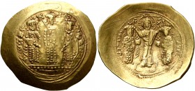 Romanus IV Diogenes, with Eudocia, Michael VII, Constantius, and Andronicus, 1068-1071. Histamenon (Gold, 26 mm, 4.36 g, 6 h), Constantinopolis. KωN m...