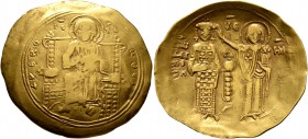 John II Comnenus, 1118-1143. Hyperpyron (Gold, 29 mm, 4.28 g, 6 h), Constantinopolis. + KЄ ROHΘЄI Christ Pantokrator seated facing on throne, holding ...