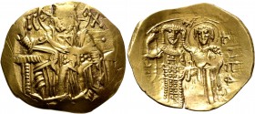 John III Ducas (Vatatzes), emperor of Nicaea, 1222-1254. Hyperpyron (Electrum, 26 mm, 4.12 g, 6 h), Magnesia. Christ enthroned facing, nimbate, wearin...