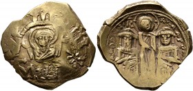 Andronicus II Palaeologus, with Andronicus III, 1282-1328. Hyperpyron (Electrum, 25 mm, 5.00 g, 6 h), Constantinopolis. Bust of Virgin Mary, orans, wi...