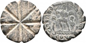 Byzantine Weights, Circa 5-6th century. Weight of 1 Nomisma (Bronze, 22 mm, 4.34 g), a circular coin weight for a solidus made from a follis of Theodo...