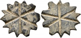 Byzantine Weights, Circa 5-6th century. Weight of 1 Nomisma (Bronze, 21 mm, 4.40 g), a star-shaped coin weight for a solidus made from a follis of Hon...