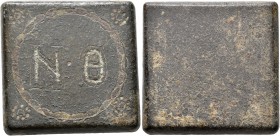 Byzantine Weights, Circa 6th-7th century. Weight of 9 Nomismata (Bronze, 27x27 mm, 39.75 g), a uniface square coin weight with plain edges and a small...