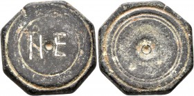 Byzantine Weights, Circa 6th-7th century. Weight of 5 Nomismata (Bronze, 27 mm, 19.65 g), an octagonal coin weight with centering holes and plain edge...