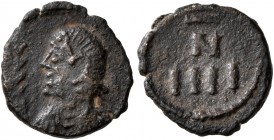 VANDALS. Municipal coinage of Carthage, circa 480-533. 4 Nummi (Bronze, 11 mm, 0.71 g, 3 h). Diademed, draped and cuirassed bust to left with palm fro...
