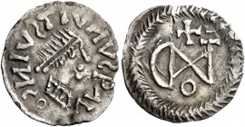 GEPIDS. Uncertain king, in the name of Justin I (518-527). 1/4 Siliqua (Silver, 14 mm, 0.48 g, 9 h), Sirmium. O C N IV STI NV S P AV Pearl-diademed, d...