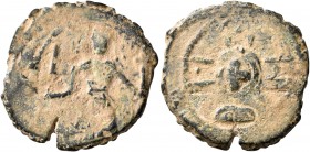 CRUSADERS. Edessa. Baldwin II, second reign, 1108-1118. Follis (Bronze, 22 mm, 4.41 g, 12 h). Count Baldwin II, dressed in chain-armour and conical he...