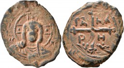 CRUSADERS. Antioch. Tancred, regent, 1101-1112. Follis (Bronze, 24 mm, 3.11 g, 6 h). Nimbate bust of Christ facing; in fields IC - XC. Rev. Cross pomm...