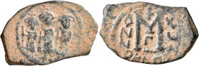 ISLAMIC, Time of the Rashidun. Pseudo-Byzantine types. Fals (Bronze, 19x29 mm, 4.71 g, 6 h), imitating a 'Cyprus follis', uncertain mint, AH 15/16-23/...