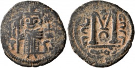 ISLAMIC, Umayyad Caliphate. temp. Yazid I ibn Mu'awiya, AH 60-64 / AD 680-683. Fals (Bronze, 21 mm, 4.22 g, 2 h), Arab-Byzantine type, 'Pseudo-Damascu...