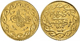 ISLAMIC, Ottoman Empire. Mahmud II, AH 1223-1255 / AD 1808-1839. Yirmilik Cedid Mahmudiye (Gold, 20 mm, 1.58 g, 9 h), Qustantiniya (Constantinople), d...