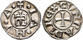 ITALY. Genova. Republic, 1139-1339. Denaro (Silver, 16 mm, 0.73 g, 3 h), struck in the name of the Holy Roman Emperor Conrad II, circa 1272. +•IA•NV•A...