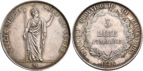 ITALY. Lombardia. Governo Provvisorio, 1848. 5 Lire (Silver, 37 mm, 25.03 g, 6 h), Milano. GOVERNO PROVVISORIO DI LOMBARDIA - 1848 around wreath; with...