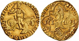 ITALY. Milano (Duchi). Filippo Maria Visconti, 1412-1447. Fiorino d’oro (Gold, 21 mm, 3.55 g, 4 h). FILIPVS M ARIA ANGLV Duke on horseback riding righ...