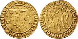ITALY. Napoli (Regno). Carlos I d'Angi&#242;, 1266-1285. Saluto (Gold, 22 mm, 4.40 g, 12 h). +KAROL’•DEI•GRA•IERL’M•SICILIE•REX Stars, rosettes, and c...