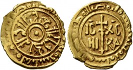 ITALY. Sicilia (Regno). Ruggero II, 1130-1154. Tar&#236; (Gold, 14 mm, 1.08 g), Palermo. Pellet in circle; around circle, 'al-malik Rujjar al-mu‘tazz ...
