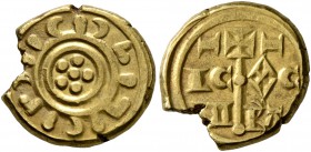 ITALY. Sicilia (Regno). Federico I (Federico II, Sacro Romano Impero), 1198-1250. Tar&#236; (Gold, 11 mm, 2.01 g), circa 1231-1250. Pelleted rosette; ...