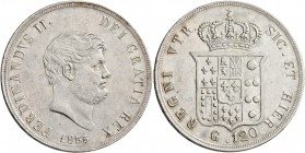 ITALY. Regno delle Due Sicilie. Ferdinando II, 1830-1859. 120 Grana - Piastra (Silver, 37 mm, 27.50 g, 6 h), Napoli, 1855. FERDINANDVS III DEI GRATIA ...