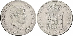 ITALY. Regno delle Due Sicilie. Ferdinando II, 1830-1859. 120 Grana - Piastra (Silver, 37 mm, 27.47 g, 6 h), Napoli, 1857. FERDINANDVS III DEI GRATIA ...